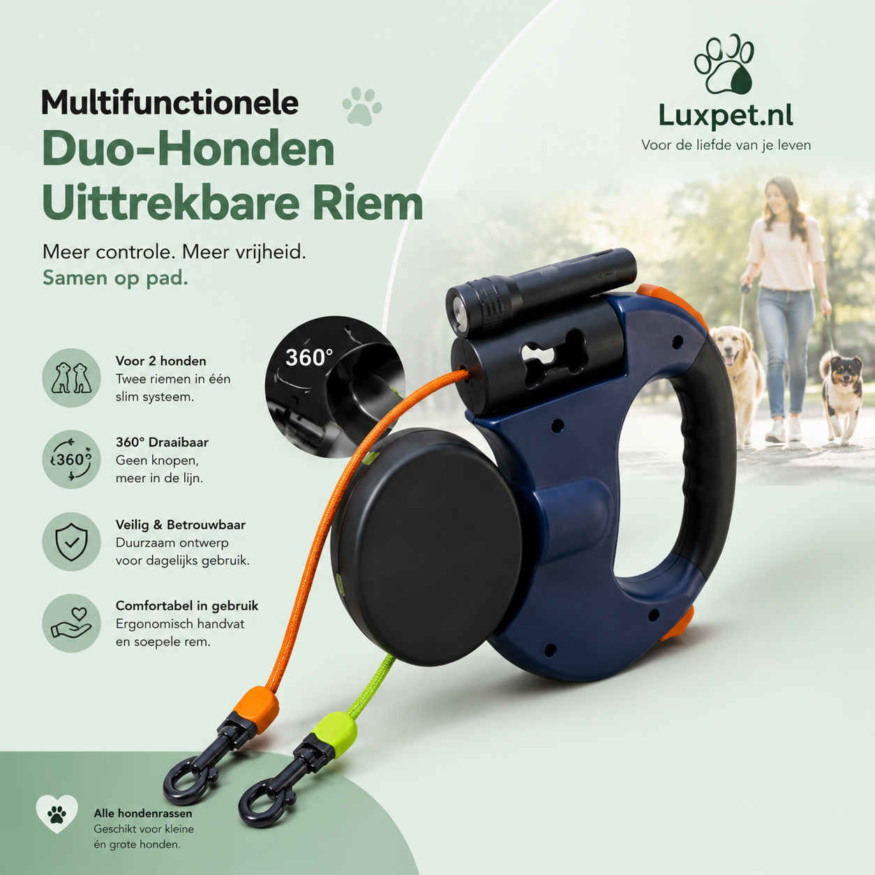 Duo Hondenriem met LED-Verlichting